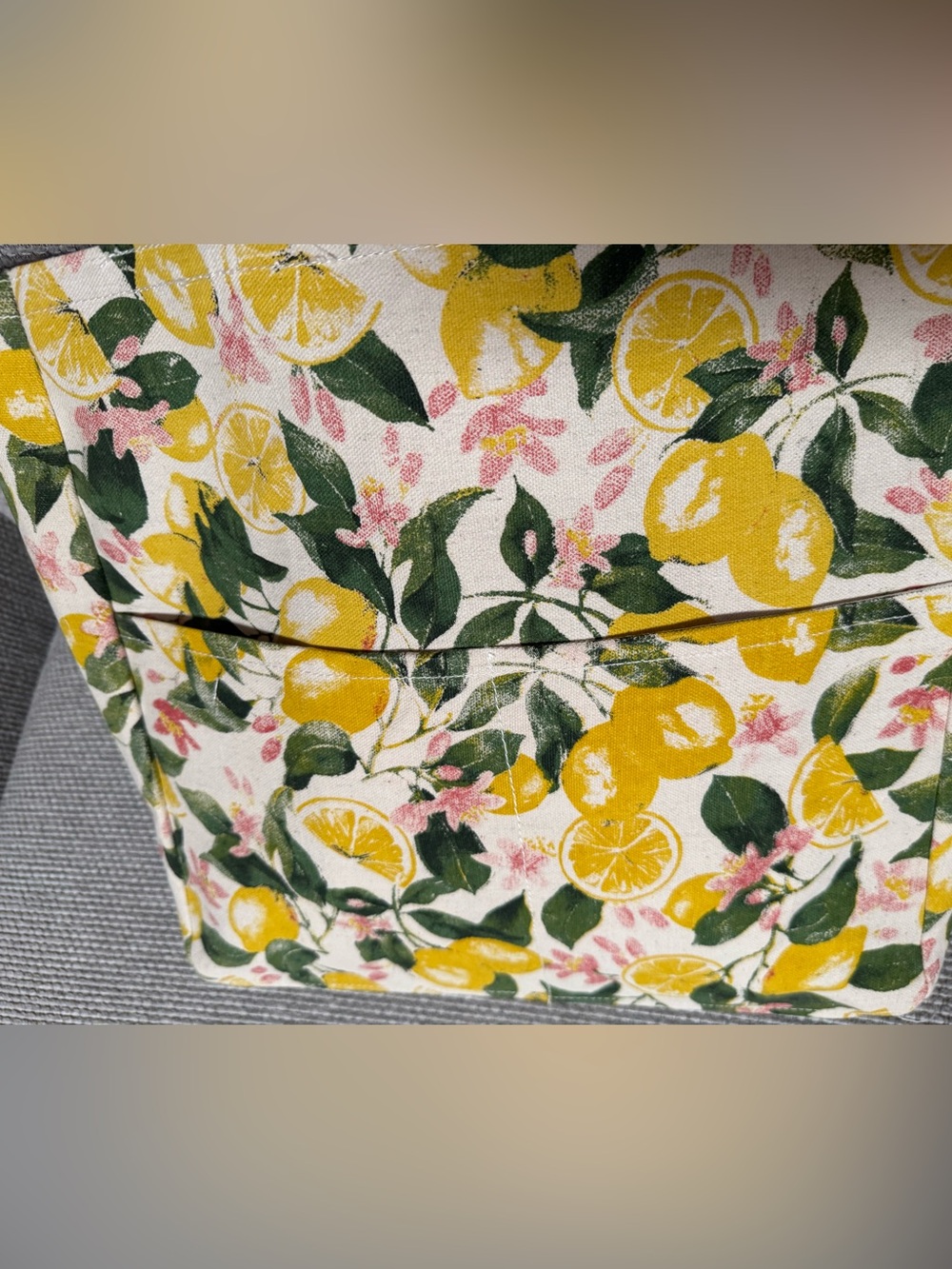 🍋 Lemons Print Canvas Book Bag Tote Shoulder Bag Pink Florals & Green Leaves NWT - Picture 6 of 8